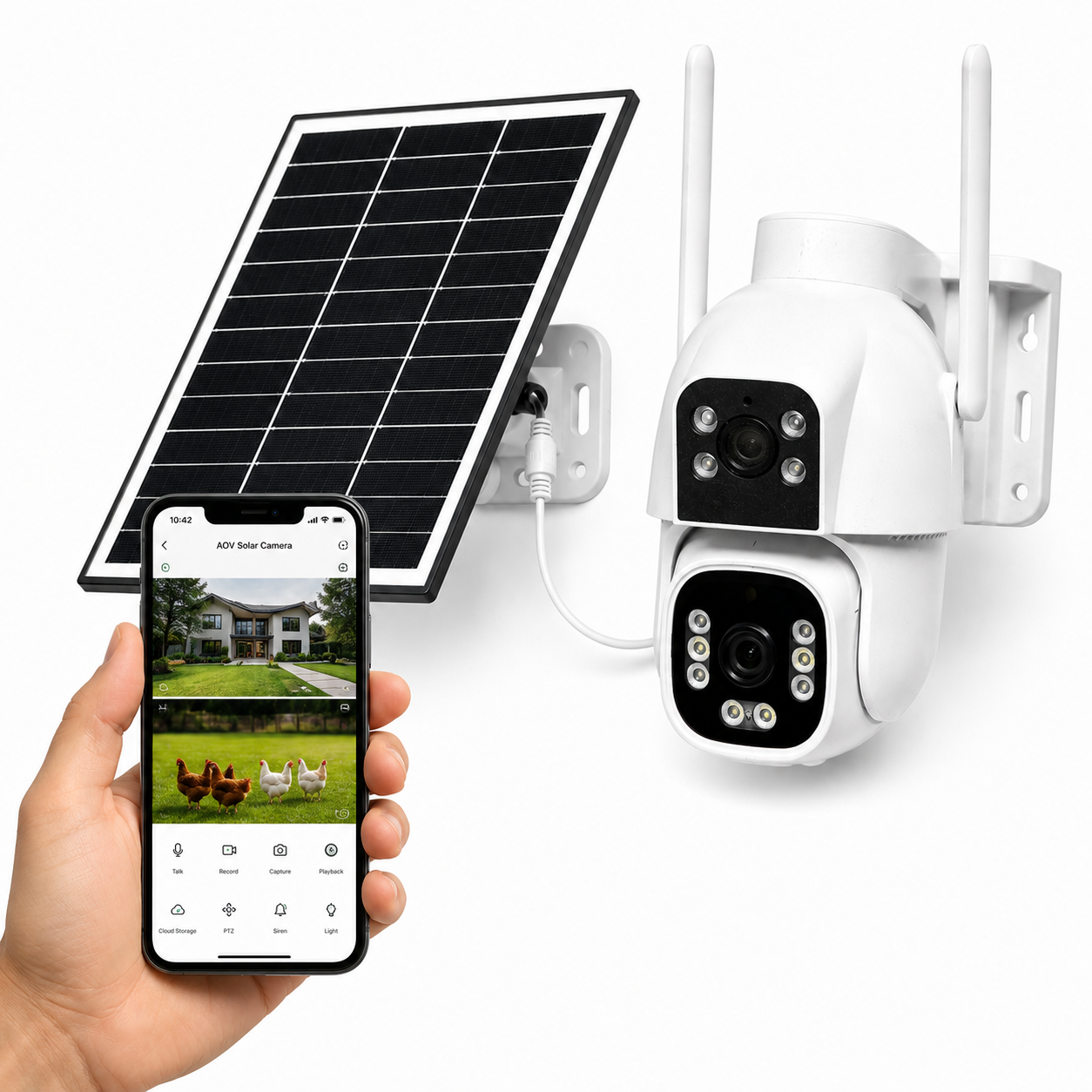 Camara Lantum doble lente con panel solar y app movil de control