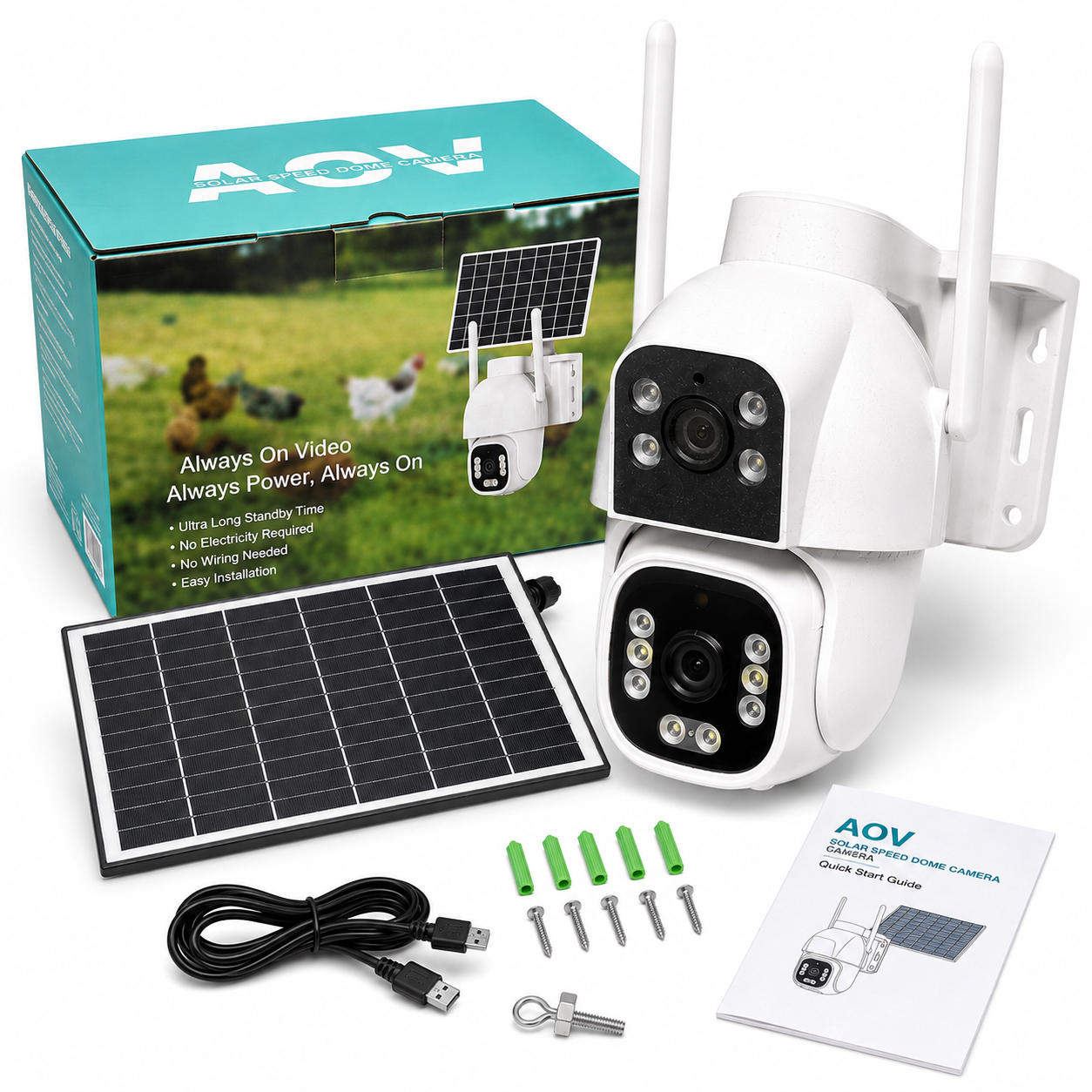 Camara de seguridad doble lente con panel solar
