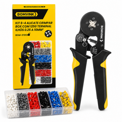 ALICATE CRIMPADOR PROFESIONAL + 1250 TERMINALES 0.25-10MM² - BOMVINK