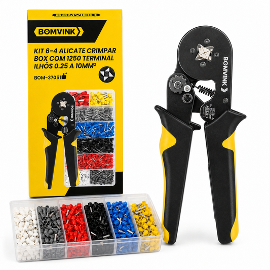 KIT ALICATE CRIMPADOR PROFESIONAL + 1250 TERMINALES 0.25-10MM² - BOMVINK