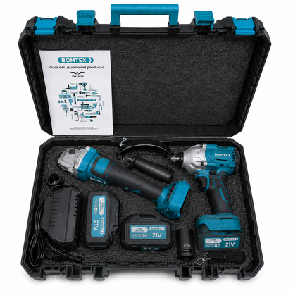 Kit Llave de Impacto y Amoladora Bomtex TEX-0126 vista interior del maletin con accesorios