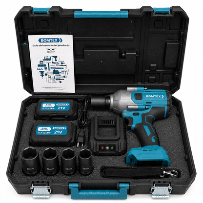 Llave de Impacto Bomtex TEX-9971 vista interior del maletin con accesorios